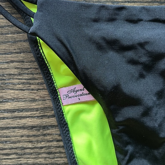 AGENT PROVOCATEUR - BIKINI - SIZE 3 - HAND CRAFTED -BLACK/NEON GREEN - BEAUTIFUL - Picture 3 of 5